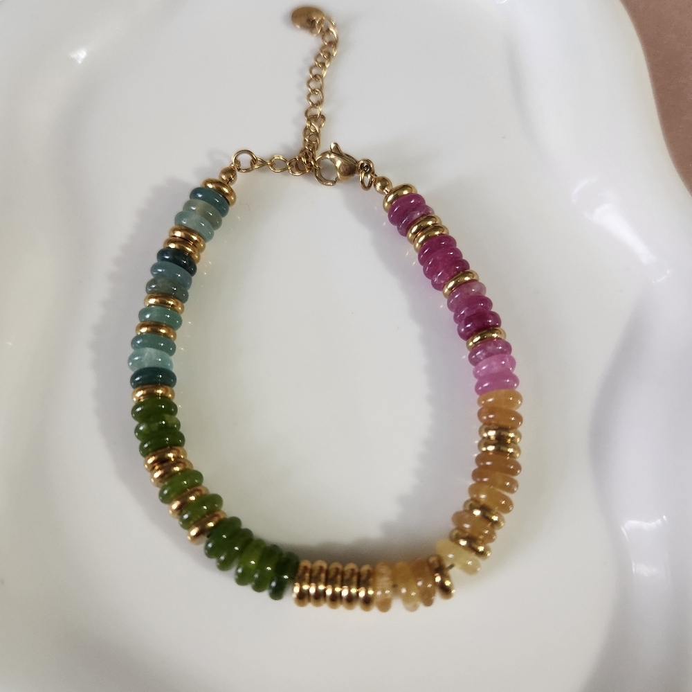 Rainbow Tourmaline Beaded Bracelet